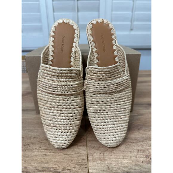 Carrie Forbes Tapa Woven Raffia Loafer Mules Natural Woven Raffia Size 8 US NWOT - Picture 3 of 15